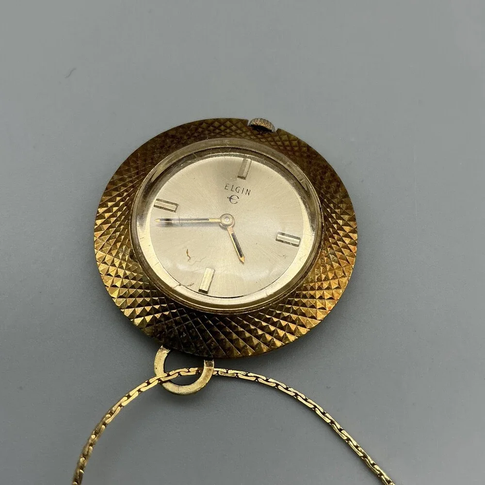 Vintage Elgin Pendant Pocket Watch Necklace Women 34mm Gold Tone New Battery